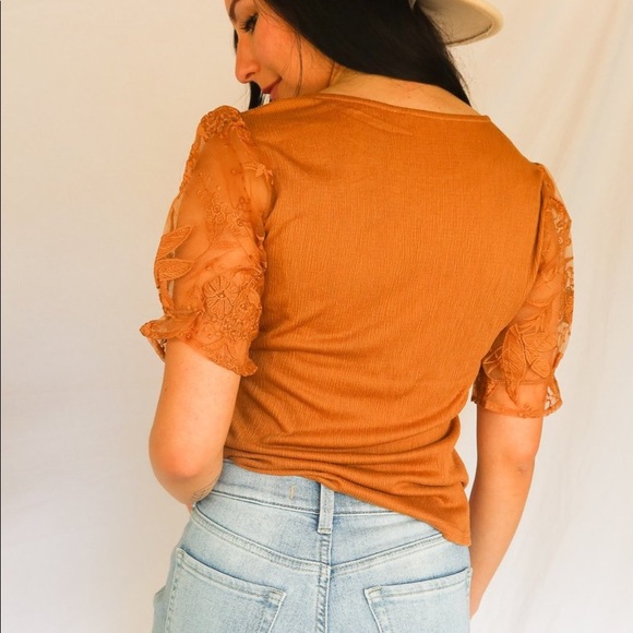 Knit Embroidered Sleeve Top Camel SOLD OUT - Picture 3 of 3